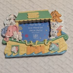 Noah's Ark Colorful Hand Painted Picture Frame 3 1/2 X 5 Nursery Ocean Animals.